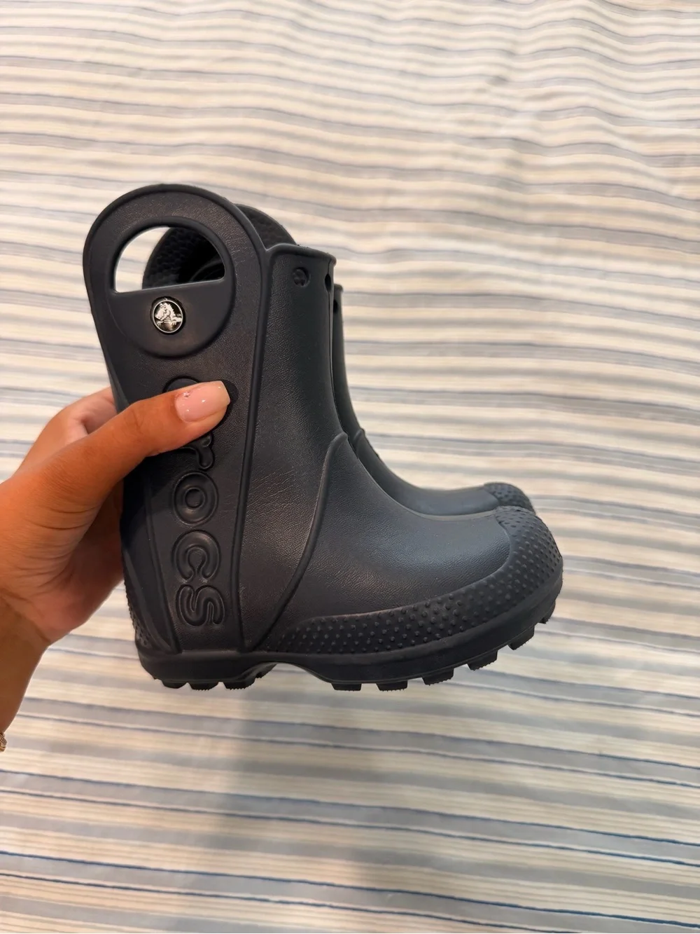 CROCS Kids Black Waterproof Rain Boots with Heel Handle